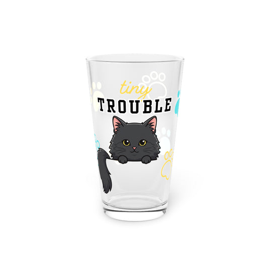 Long hair black cat Tiny Trouble Pint Glass