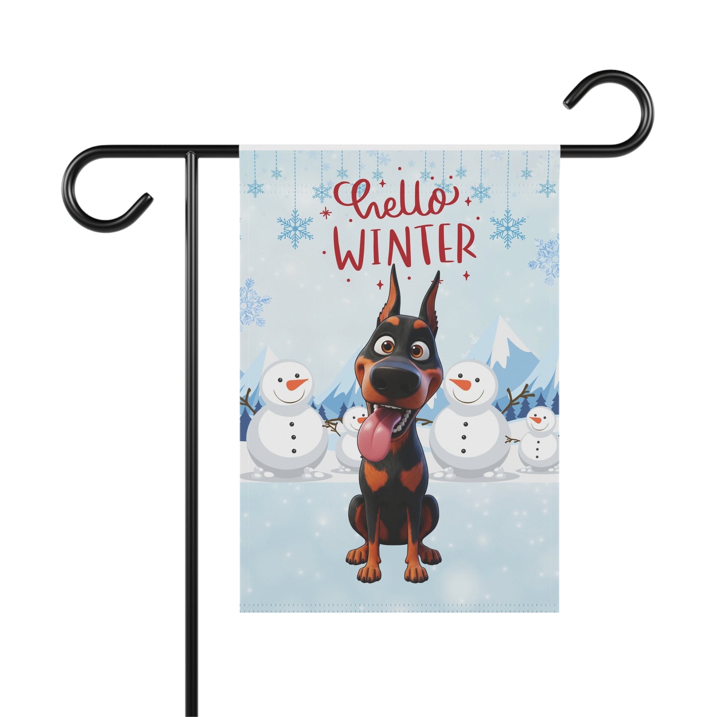 Doberman Hello Winter Garden Banner