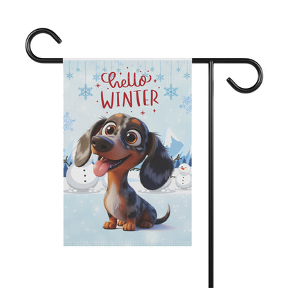Dacshund Hello Winter Garden Banner