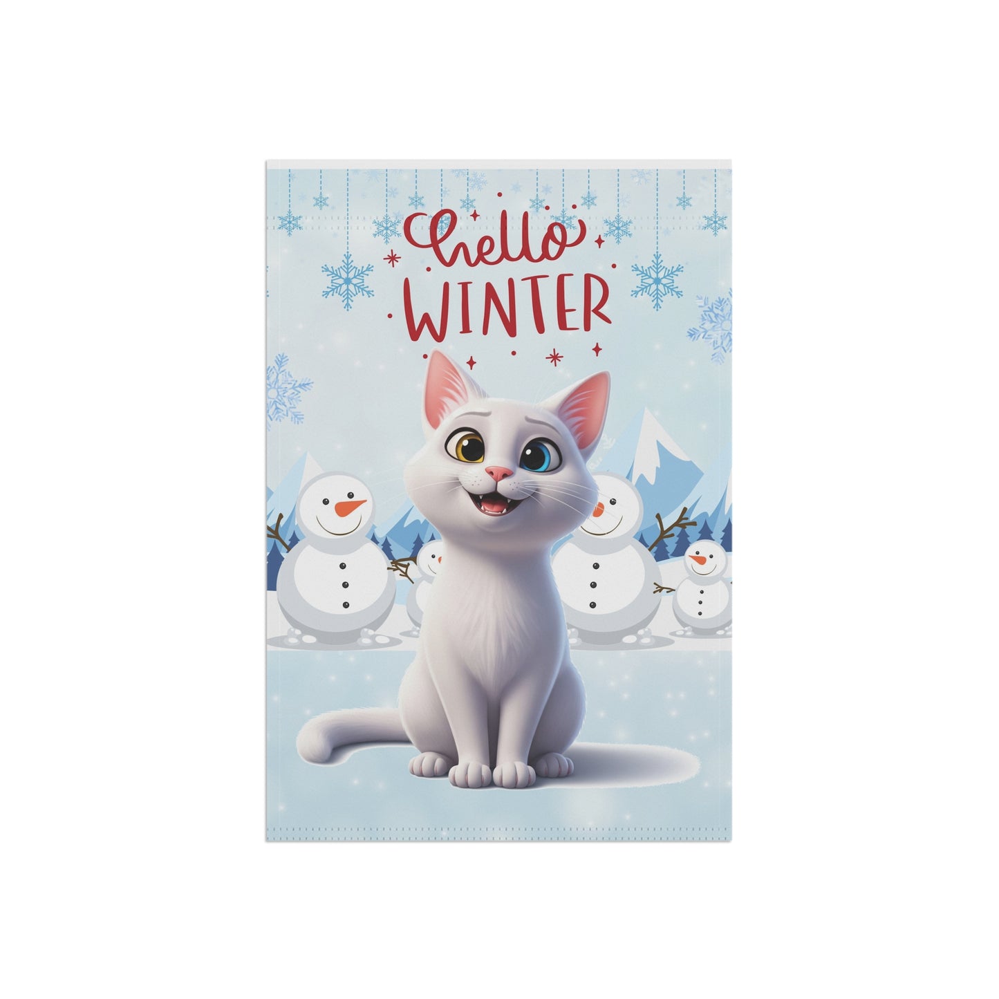 Short hair white cat Hello Winter Garden Banner