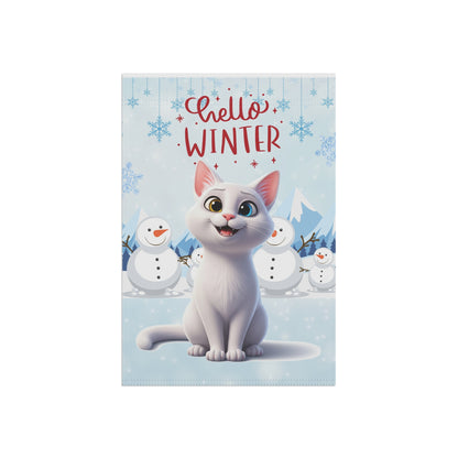 Short hair white cat Hello Winter Garden Banner