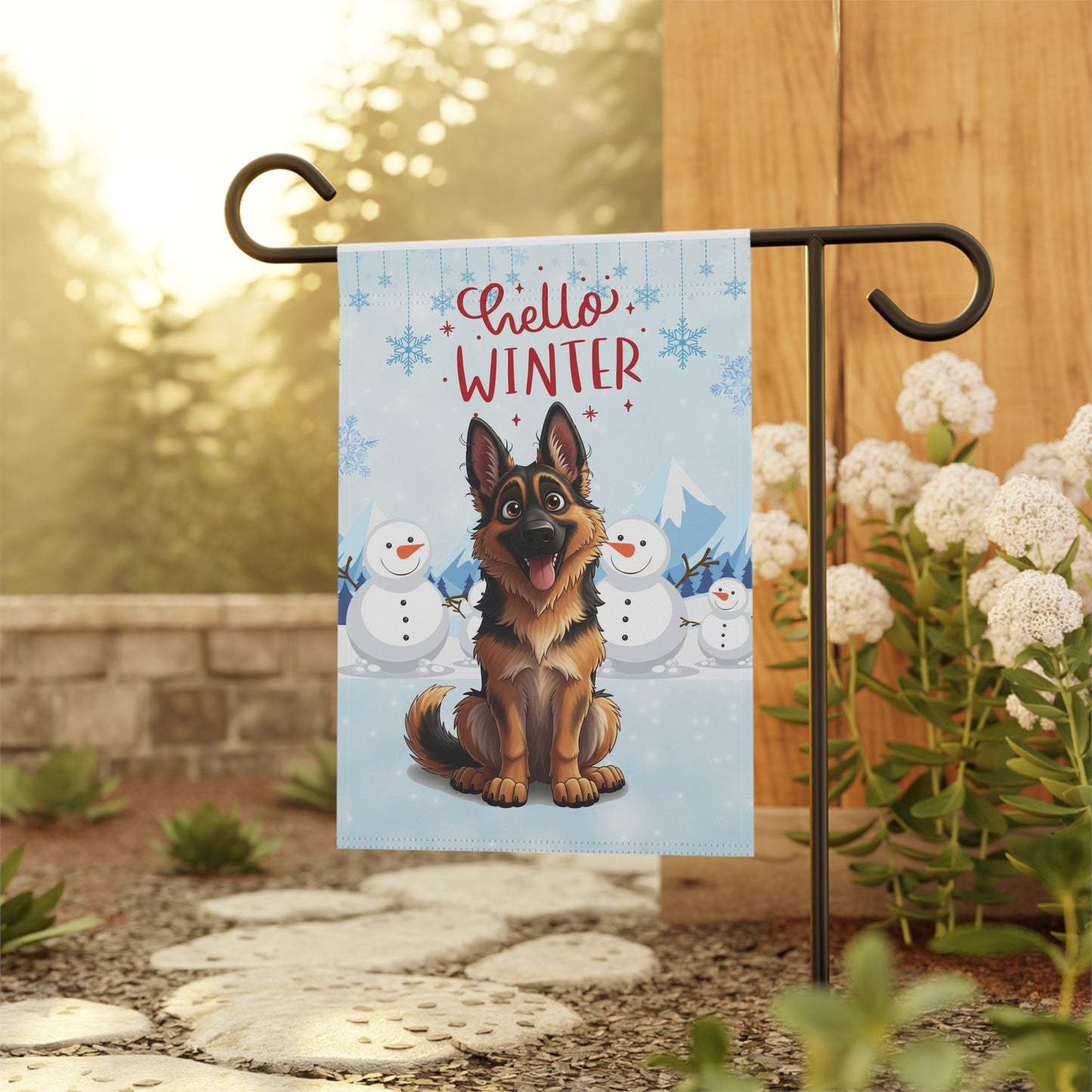 German Shepherd Hello Winter Garden Banner