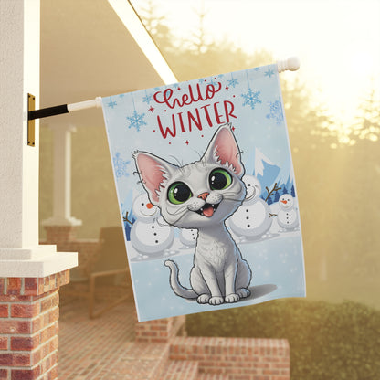 Devon Rex Hello Winter Garden Banner