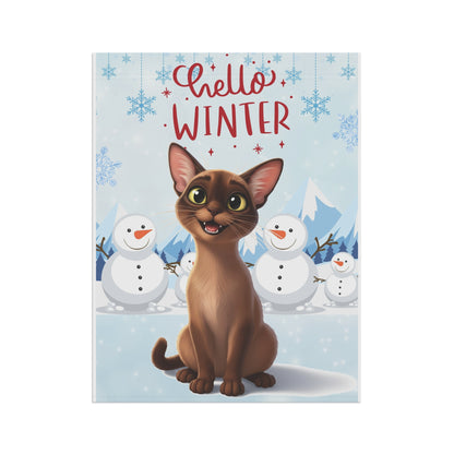Short hair brown cat Hello Winter Garden Banner