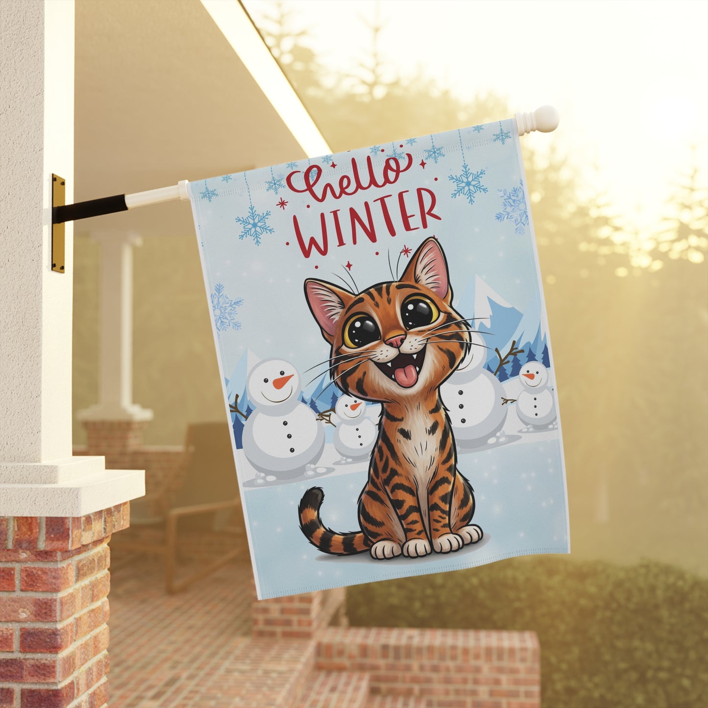 Bengal Cat Hello Winter Garden Banner