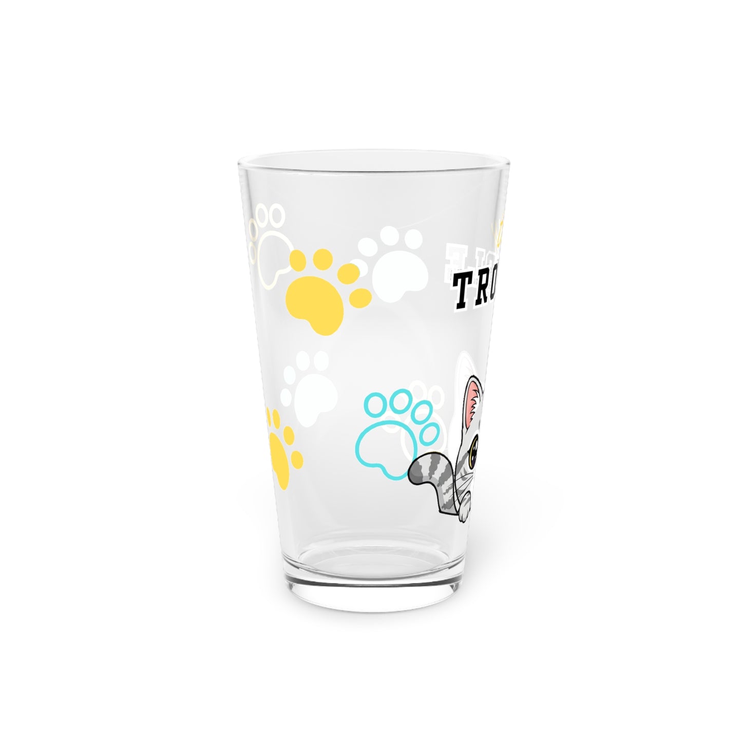 Short hair silver tabby cat Tiny Trouble Pint Glass
