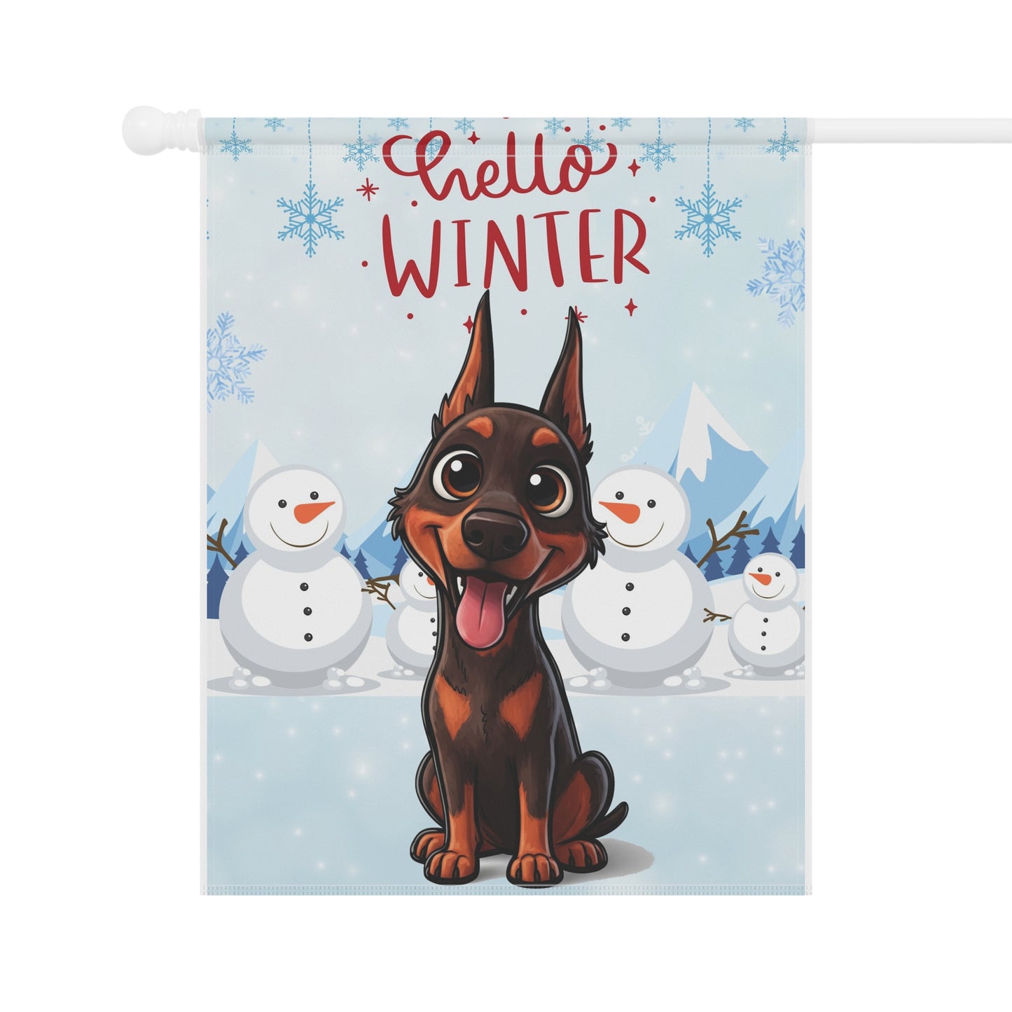 Doberman Hello Winter Garden Banner