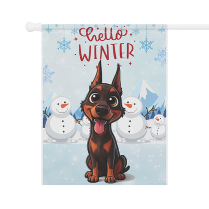 Doberman Hello Winter Garden Banner