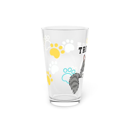 Long hair bi-color gray cat Tiny Trouble Pint Glass