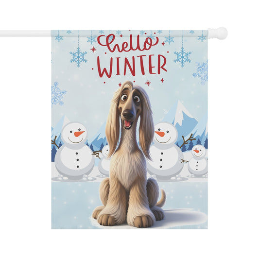 Afghan Hound Hello Winter Garden Banner