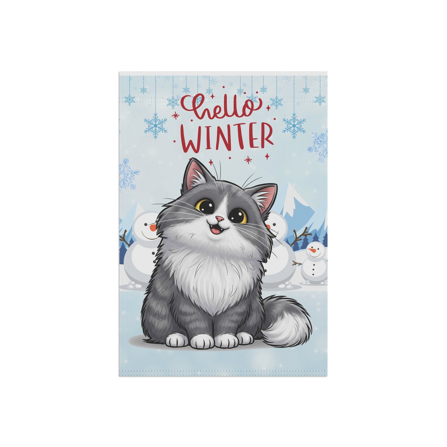 Long hair bi-color gray cat Hello Winter Garden Banner