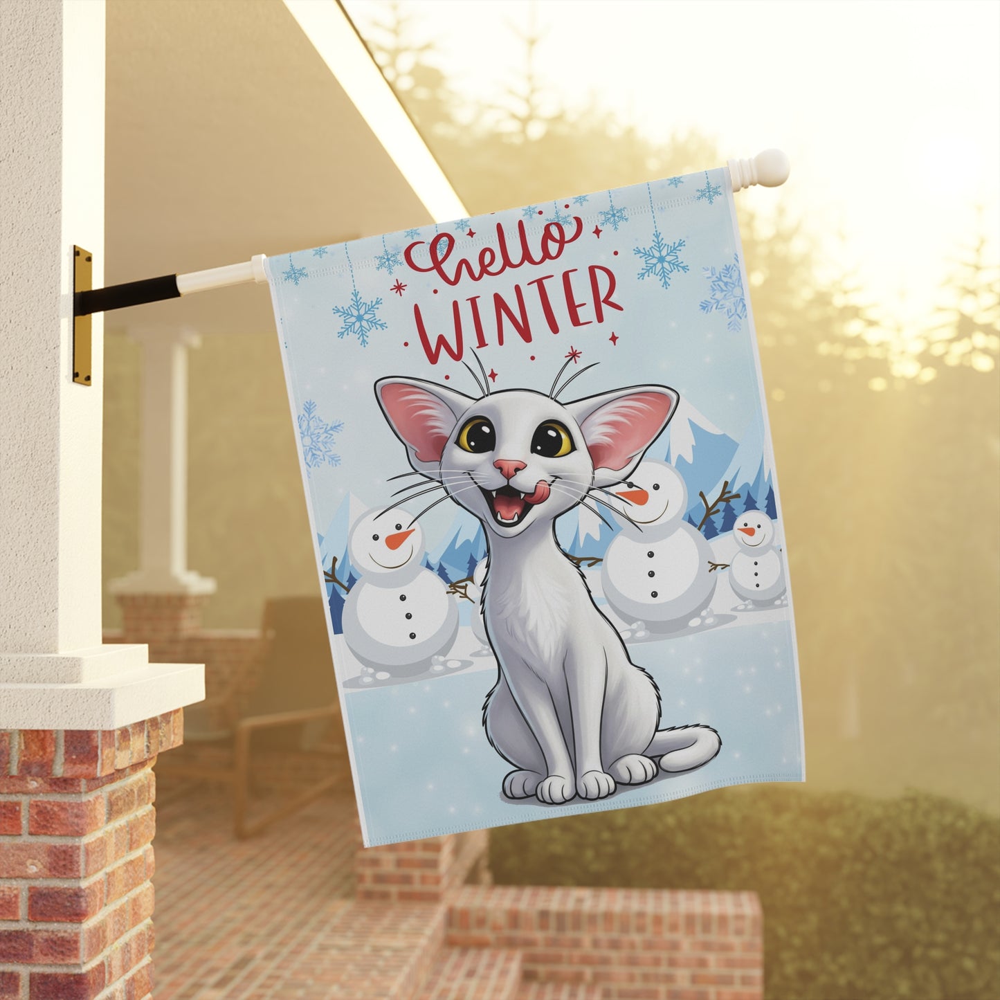 Oriental Shorthair Cat Hello Winter Garden Banner