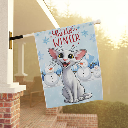Oriental Shorthair Cat Hello Winter Garden Banner