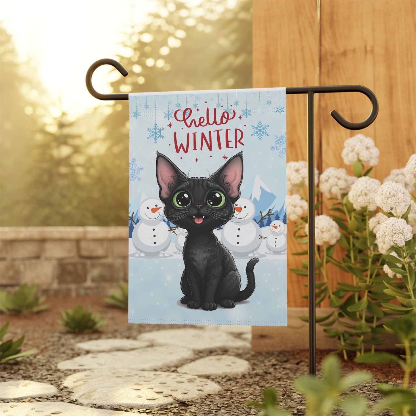 Devon Rex Hello Winter Garden Banner
