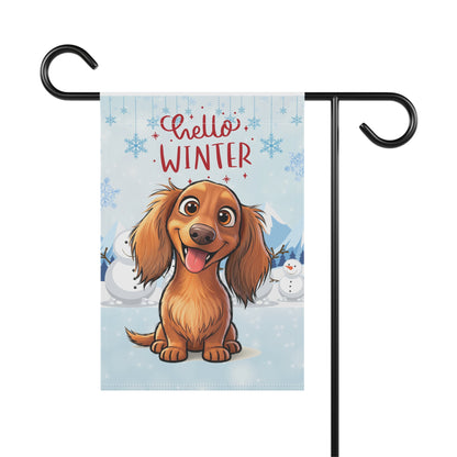 Dacshund Hello Winter Garden Banner