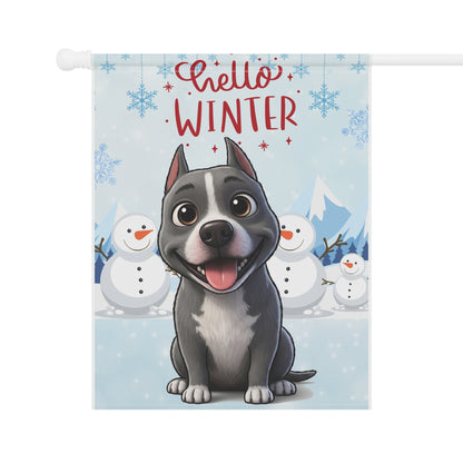 Staffy Hello Winter Garden Banner