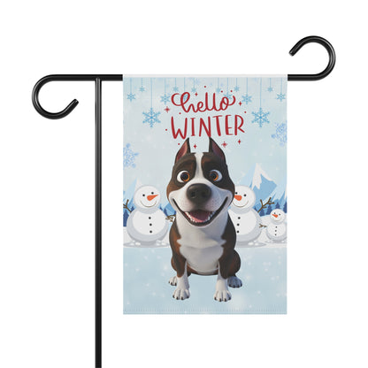 Staffy Hello Winter Garden Banner