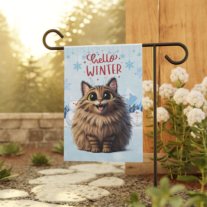 Siberian Cat Hello Winter Garden Banner
