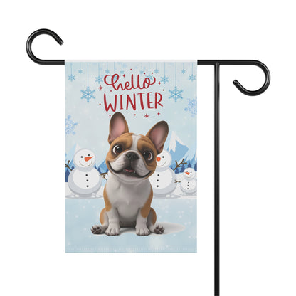 Frenchie Hello Winter Garden Banner