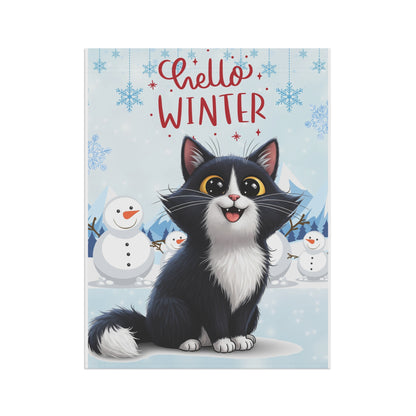 Long hair tuxedo cat Hello Winter Garden Banner