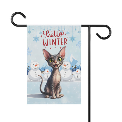 Sphynx Cat Hello Winter Garden Banner
