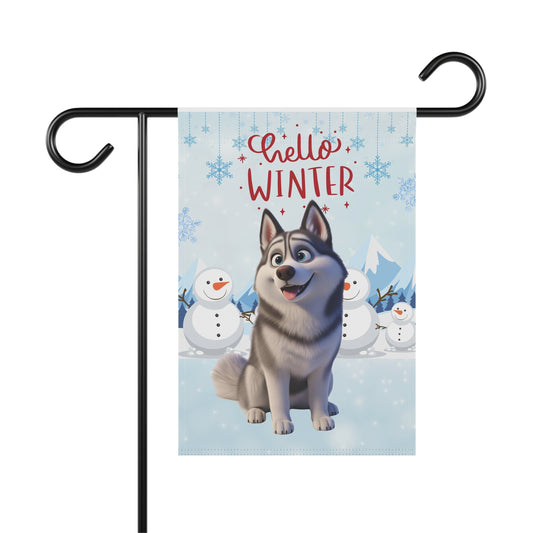 Husky Hello Winter Garden Banner