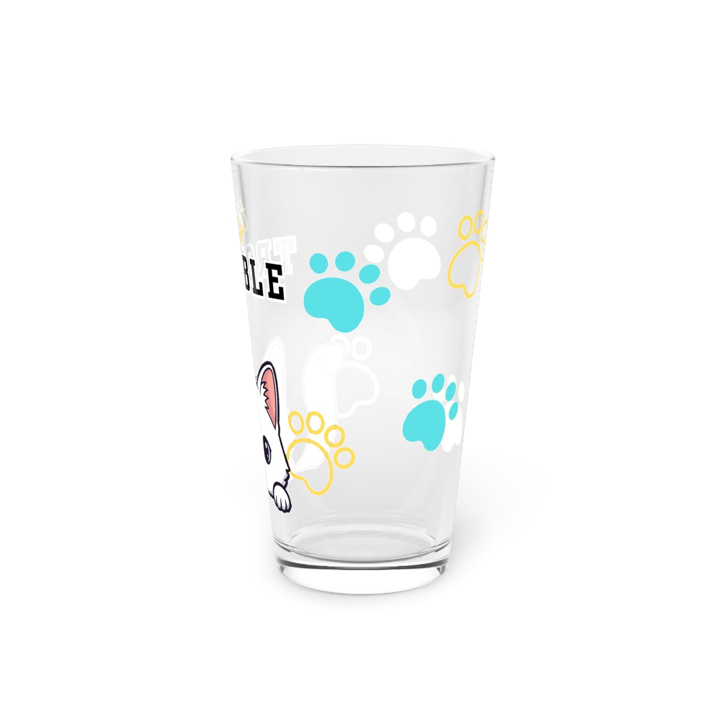 Short hair white cat Tiny Trouble Pint Glass