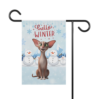 Oriental Shorthair Cat Hello Winter Garden Banner