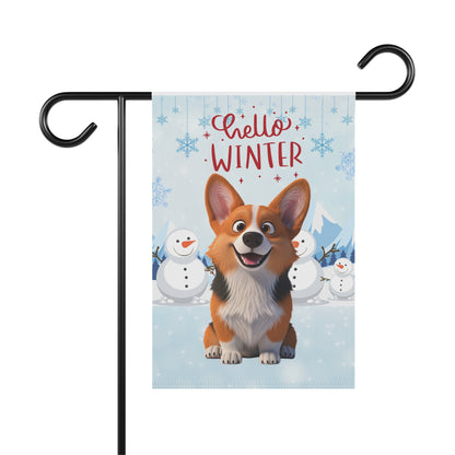 Corgi Hello Winter Garden Banner