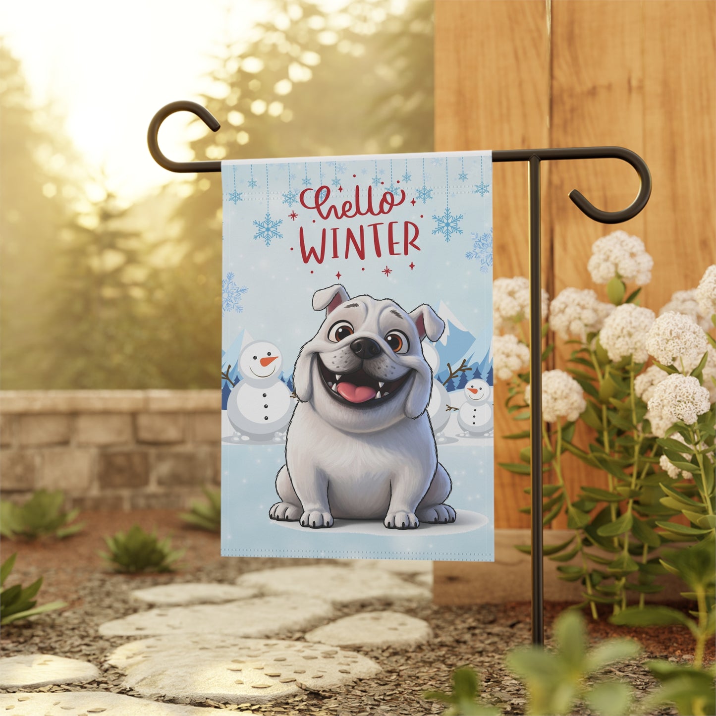 Bulldog Hello Winter Garden Banner