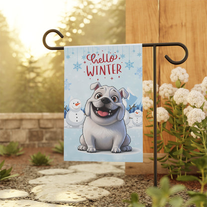 Bulldog Hello Winter Garden Banner