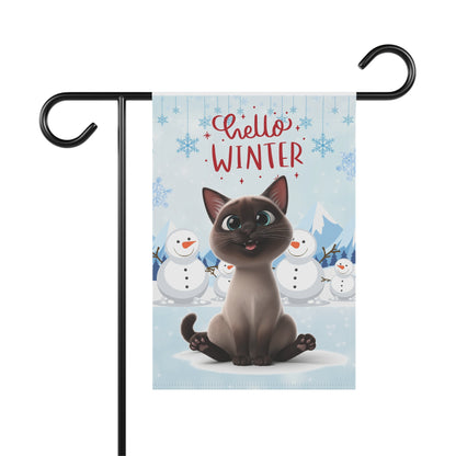 Siamese Cat Hello Winter Garden Banner