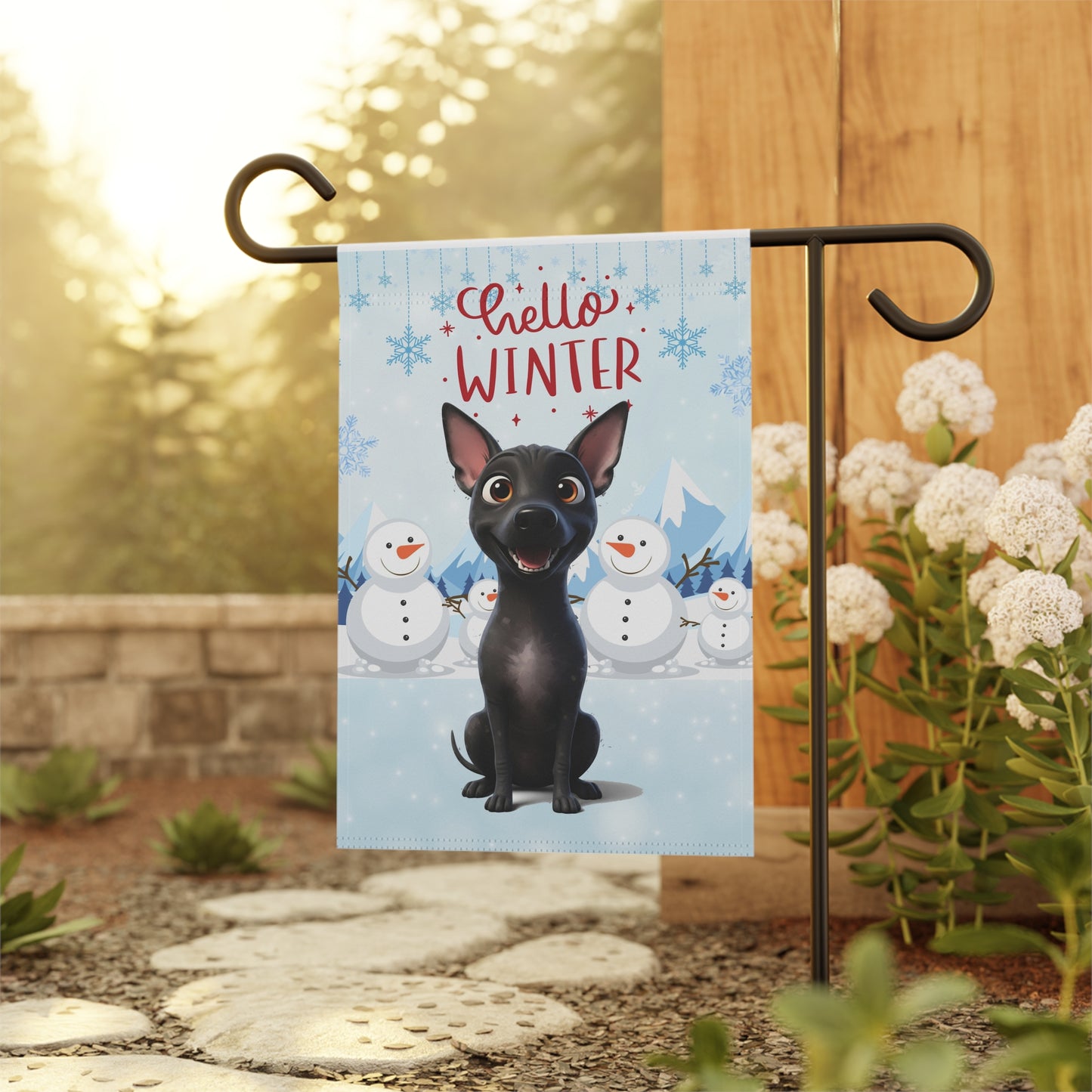 Hairless Dog Hello Winter Garden Banner