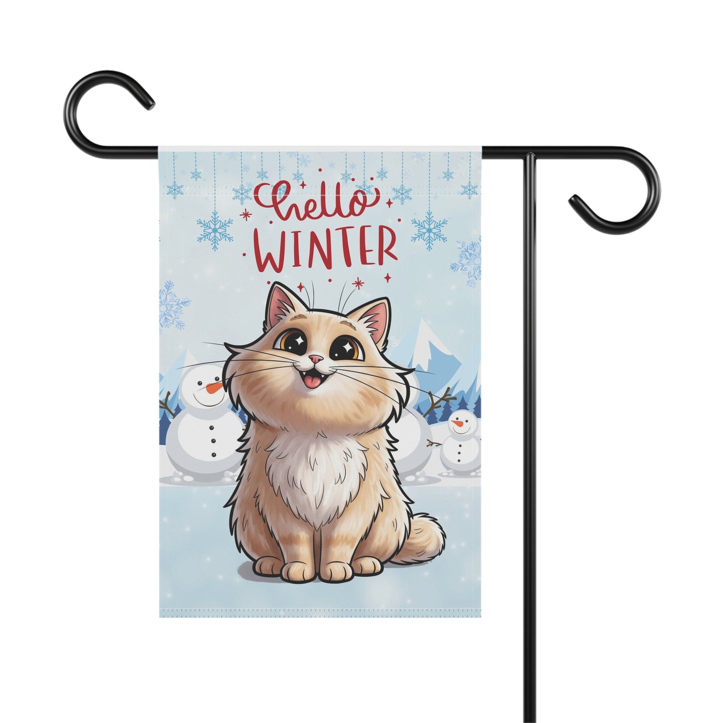 Long hair cream cat Hello Winter Garden Banner