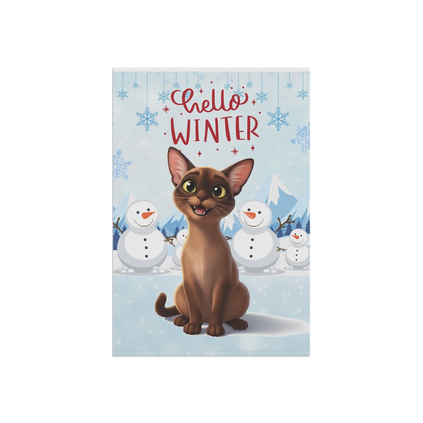 Short hair brown cat Hello Winter Garden Banner