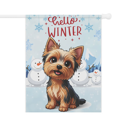 Yorkie Hello Winter Garden Banner