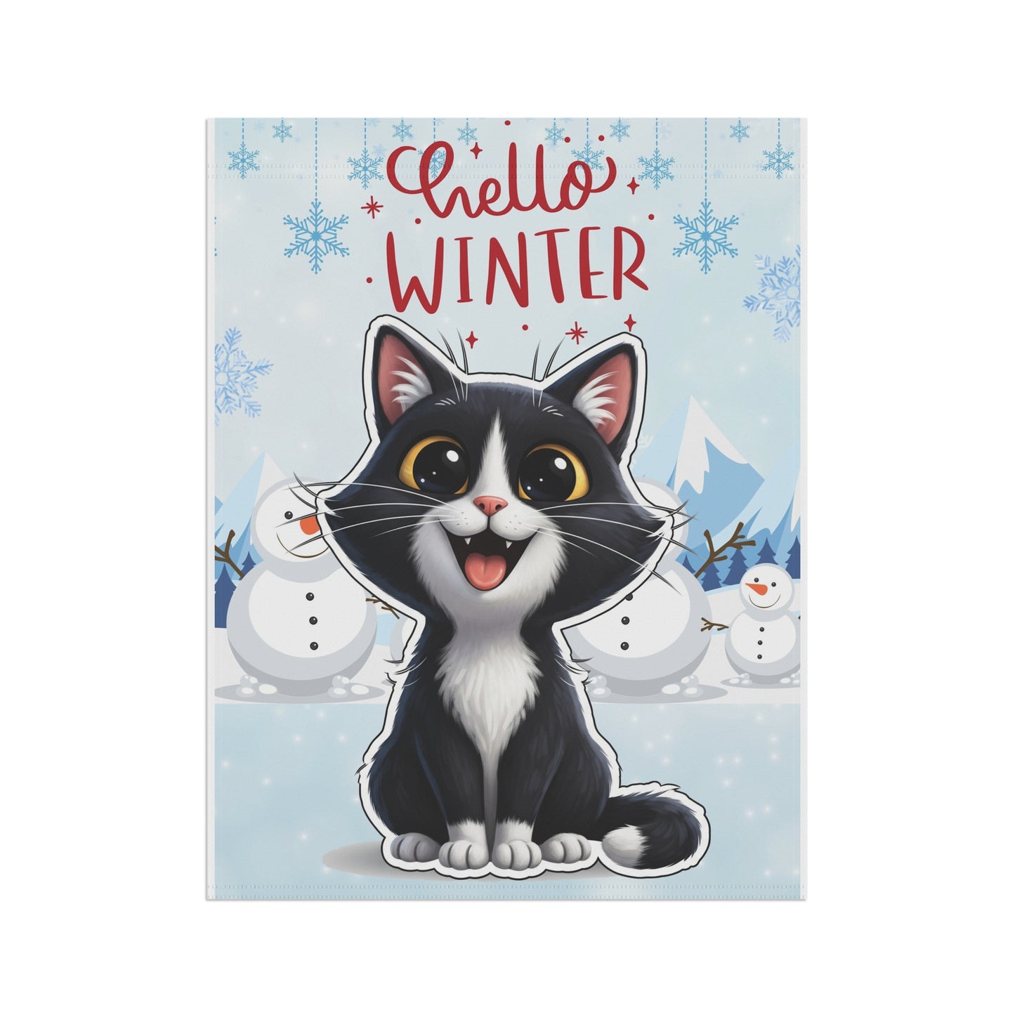 Short hair tuxedo cat Hello Winter Garden Banner