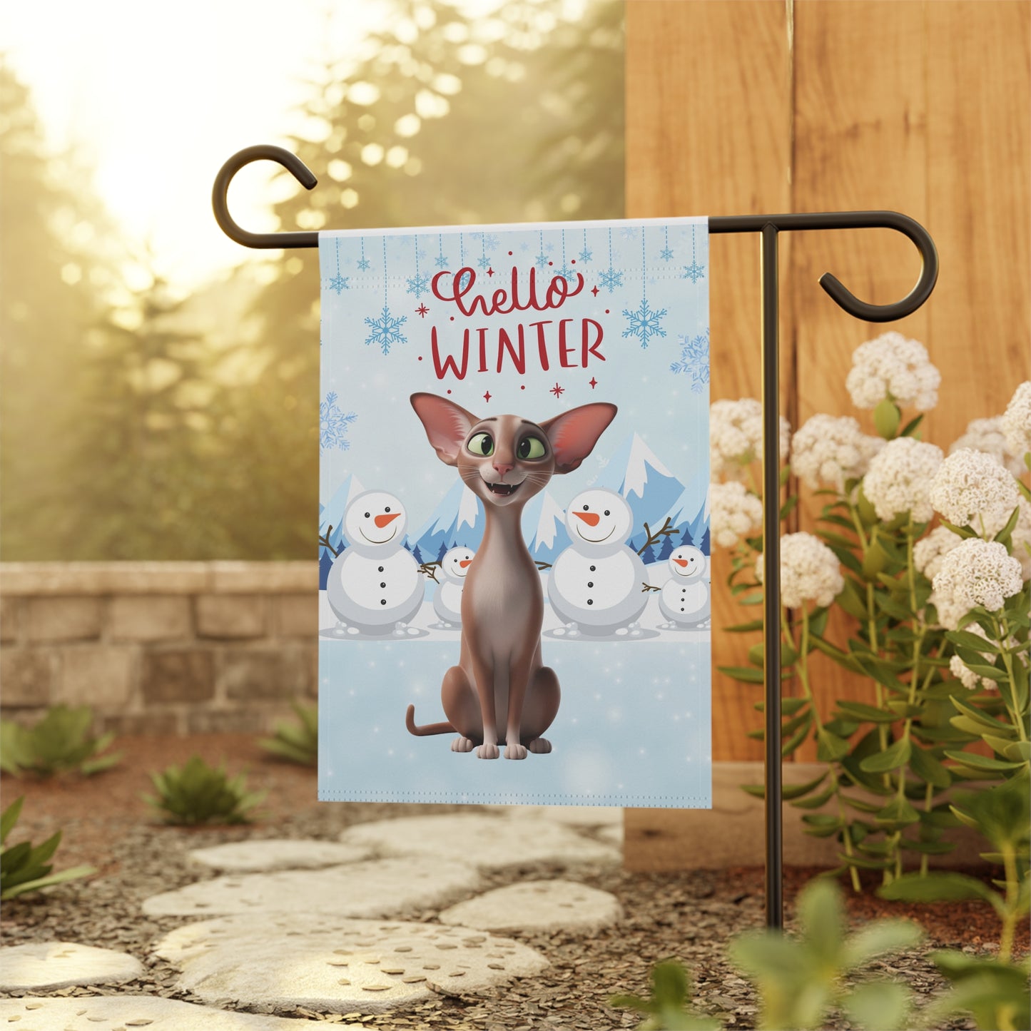 Oriental Shorthair Cat Hello Winter Garden Banner