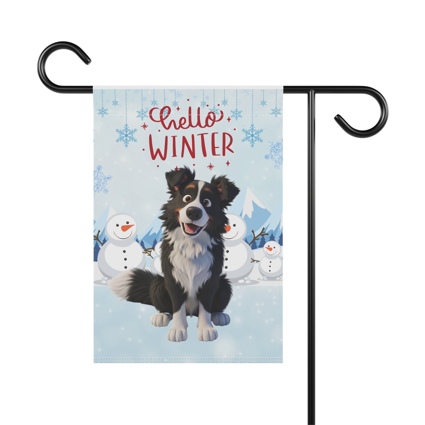 Border Collie Hello Winter Garden Banner