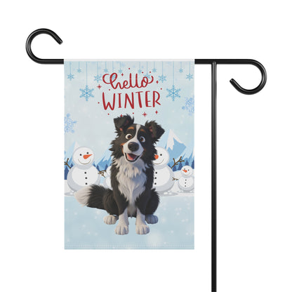 Border Collie Hello Winter Garden Banner