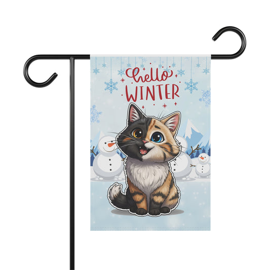 Long hair chimera cat Hello Winter Garden Banner