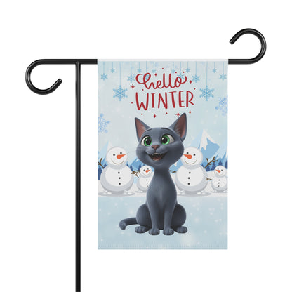 Short hair gray cat Hello Winter Garden Banner