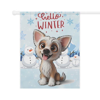 Chinese Crested Hello Winter Garden Banner