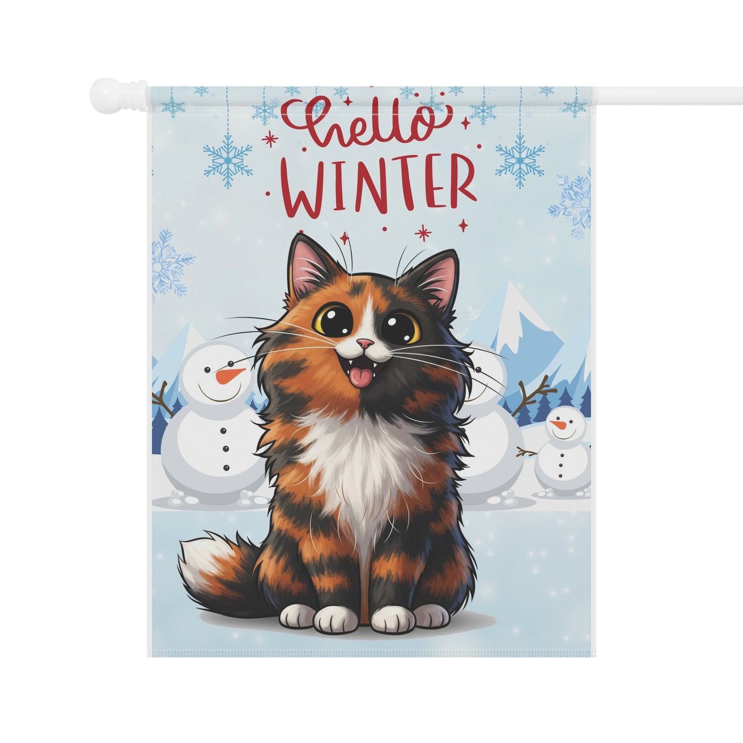 Long hair tortoiseshell cat Hello Winter Garden Banner