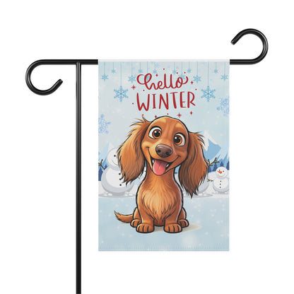 Dacshund Hello Winter Garden Banner