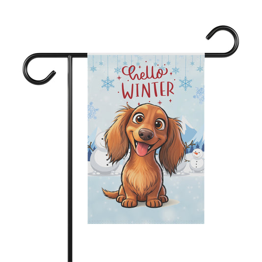 Dacshund Hello Winter Garden Banner