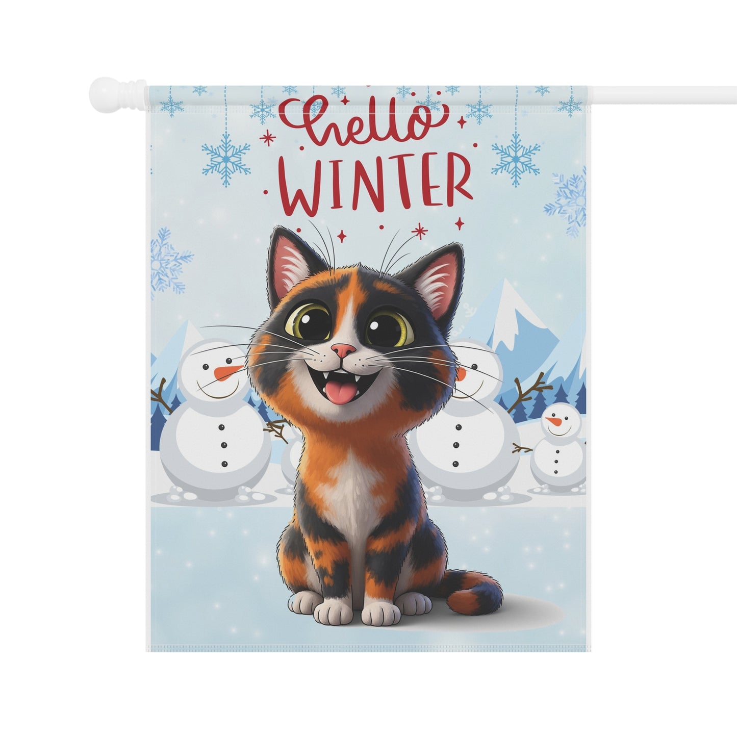 Short hair tortoiseshell cat Hello Winter Garden Banner
