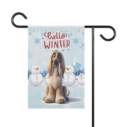 Afghan Hound Hello Winter Garden Banner
