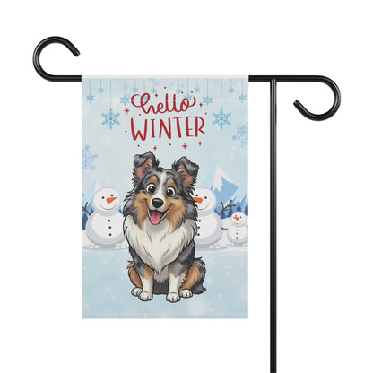 Sheltie Hello Winter Garden Banner