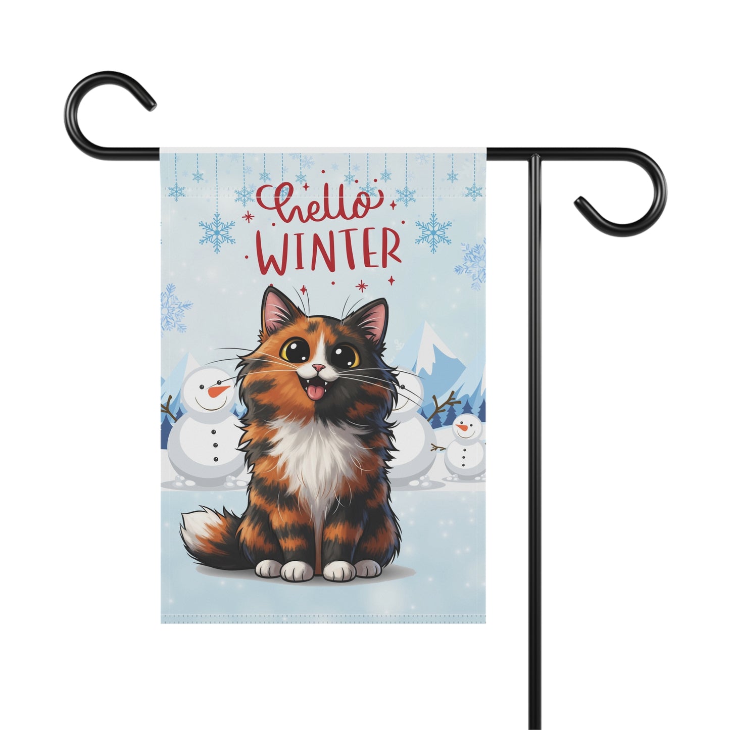 Long hair tortoiseshell cat Hello Winter Garden Banner